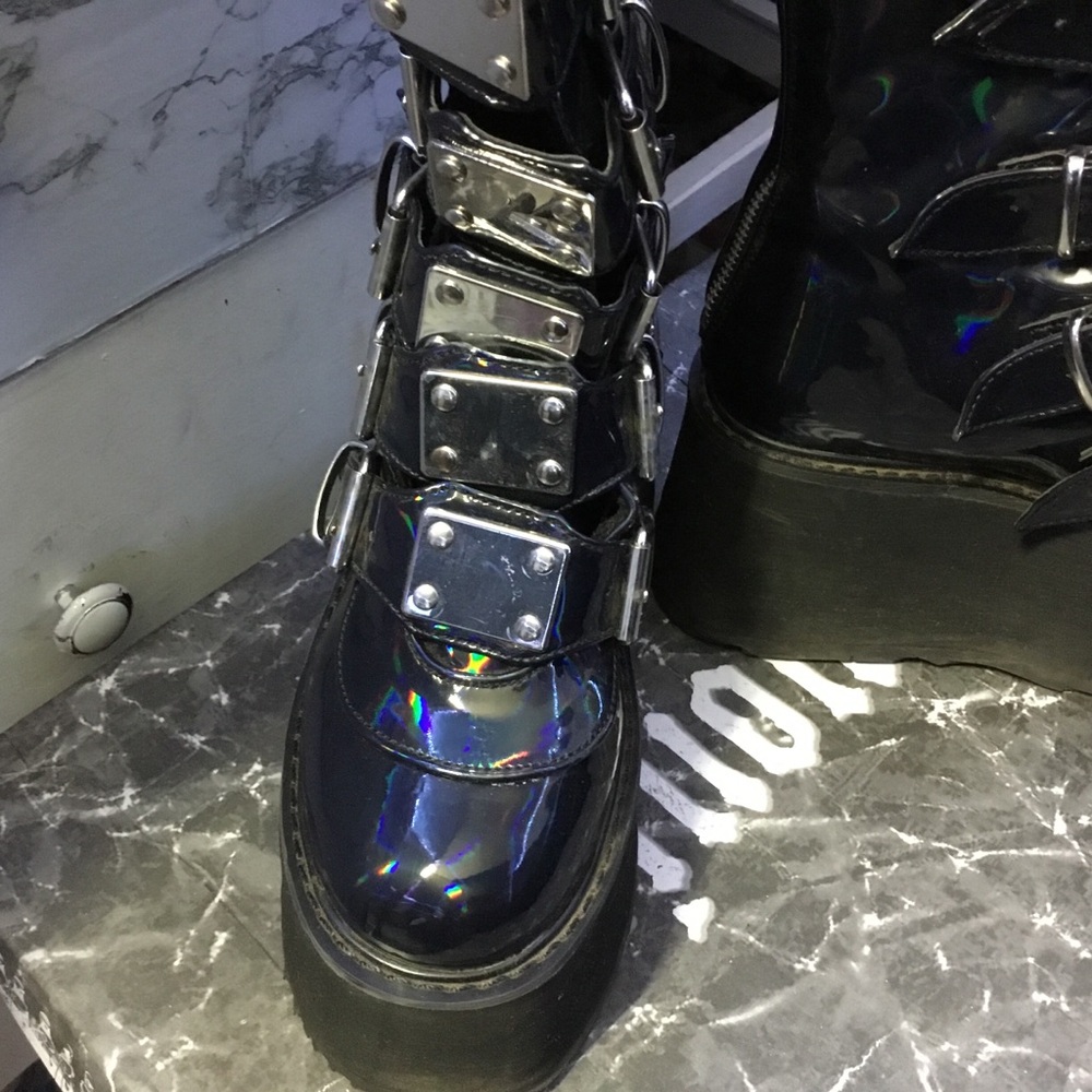 Demonia Hologram Knee High Platform Boots - image 4